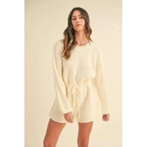 Mable Knit Romper Womens M/L Cream Drawstring Waist Long Sleeve Balloon Casual - Picture 1 of 8